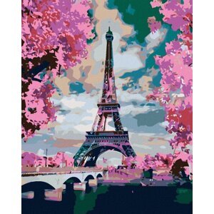 Zuty Eiffelova veža a ružové stromy